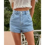 High Waisted Loose Fit Denim Shorts Casual Style Straight Leg Comfortable Fabric Summer Wear Who