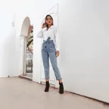 High Waisted Straight Leg Jeans Slim Fit Casual Style Trendy Design Perfect for Everyday Wear Wh