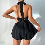 V Neck Backless Mini Dress Sexy Trendy Halter Style Spring Summer Fashion for Women Wholesale Av