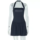 Fashionable Solid Color Backless A Line Dress Comfortable Sleeveless Spaghetti Strap Perfect for