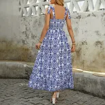 Summer Bohemian Maxi Dress Sleeveless Split Hem Floral Print Casual Beachwear or Party Outfit Wh