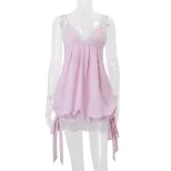 Lace Trim Deep V Neck Cami Dress for Women Slim Fit Summer Style Available in Pink Wholesale Sizes S M L