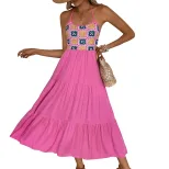Pink Halter Neck Color Block Dress for Women Sweet Summer Vacation Style Available in S to XL Wholesale Ready to Ship