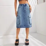 High Waisted Denim Skirt Slim Fit Casual Style Versatile Design Perfect for Everyday Wear Wholes