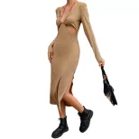 Bodycon Long Sleeve Dress Sexy Hollow Out Design Elegant Spring Summer Fashion for Women Wholesa
