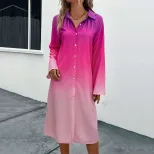 Fashion Womens Long Sleeve Gradient Shirt Dress Trendy Design Comfortable Fabric Versatile Style