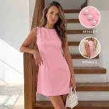 Sleeveless Pink Beaded A Line Dress Soft Casual Style Perfect for Work or Events Available for W