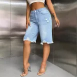 Fashionable Womens Distressed Wide Leg Straight Leg Denim Pants Frayed Hem Casual Style Wholesal