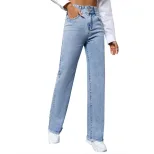 High Waisted Casual Denim Trousers Straight Leg Light Color Versatile Design Perfect for Everyday Wear Wholesale