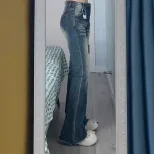 High Waisted Flared Jeans for Women Slim Fit Stretch Fabric Raw Hem Vintage Style Casual Wear Wh