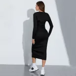 Two Piece Dress Set Sexy Strapless Long Sleeve Mid Length Side Slit Autumn Winter Fashion for Wo