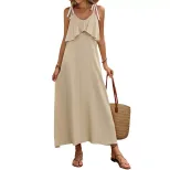 Casual Ruffle Hem Cami Dress in Apricot Lightweight Fabric Summer Beach Vacation
