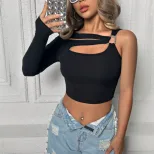Womens Street Style T Shirt Unique Irregular Design Cropped Length Trendy Look Casual Wear for E