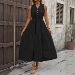 High Waist Sleeveless Maxi Dress Simple Style Solid Color Comfortable Fit Casual Wear for Summer