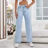 Casual Straight Leg Denim Jeans for Women Versatile Comfortable Stylish Everyday Wear Wholesale