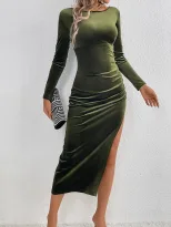 Elegant Velvet Bodycon Dress Long Sleeve Split Hem Slim Fit Spring and Autumn Fashion Wholesale