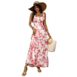 French Vacation Style Maxi Dress Vintage Floral Print Sleeveless Flowy Design Perfect for Summer