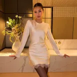 Lace Trim Bodycon Dress Elegant Solid Color Slim Fit Sexy Style Perfect for Parties and Evening