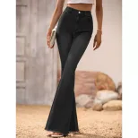 Black Frayed Hem Flare Jeans for Women High Waist Stylish Fit Versatile for Casual Wear Wholesal