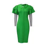 Plus Size Womens Dress Mesh Panel Pleated Design Elegant Office Style Autumn Winter Collection W