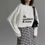 Vintage American Graphic T Shirt for Women Loose Fit Long Sleeve Cotton Letter Print Casual Wear