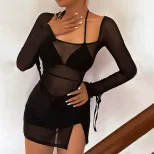 Summer Womens Sheer Mesh Bikini Cover Up Slim Fit Square Neck Fashionable Sexy Perfect for Beach