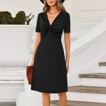 French Style V Neck Bodycon Dress Slim Fit Elegant Chic Perfect for Parties and Events Wholesale