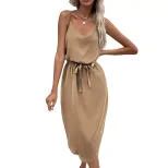 Summer Womens Solid Color Bodycon Dress with Slit Sleeveless Stylish Comfortable Perfect for Par