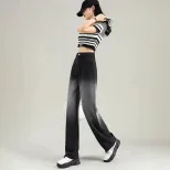 跨境大码阔腿牛仔裤女2023春季新款韩版高腰显瘦垂感直筒拖地长裤