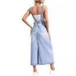 Denim Midi Dress Waist Defining Sleeveless Trendy Design Casual Wear for Summer Wholesale Availa