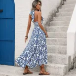 Floral Print Halter Dress Vintage Style Bohemian Vibe Lightweight Fabric Perfect for Summer Vaca