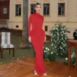 Fashionable Womens Long Sleeve Bodycon Dress Pleated Design Sexy Open Back Slim Fit Perfect for