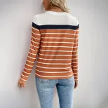 Womens Long Sleeve Striped T Shirt Casual Round Neck Soft Fabric Autumn Wear custom packaging