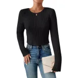Casual Fitted Sweater Solid Color Round Neck Long Sleeve Autumn Winter Wear Ready to Ship low MO