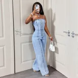 Summer Womens Denim Jumpsuit Casual Sleeveless Adjustable Straps Comfortable Fit Perfect for Out