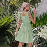 V Neck Ruffled Hem Dress Sexy Fit and Flare Floral Print Sleeveless Casual Vacation Wear Wholesa