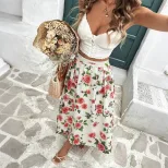 High Waisted Floral Print Skirt Sweet Vacation Style Womens Summer Fashion Wholesale Available