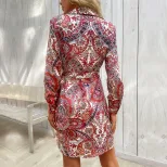 Floral Print One Piece Dress Elegant Design European and American Style Comfortable Fabric Perfe