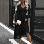Womens Long Sleeve Solid Color Dress Elegant Design Autumn Collection High Quality Fabric Wholes