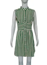 Casual Striped Shirt Dress Sleeveless Stand Collar Button Front Summer Fashion for Women Wholesa