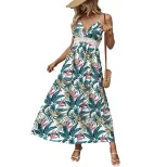 Tropical Print Maxi Dress for Women Sleeveless Beach Vacation Style Lightweight Fabric Available in White Wholesale