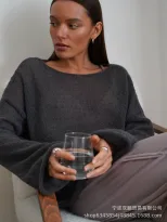 Hollow Knit Sweater Lightweight Sheer Round Neck Long Sleeve Autumn Fashion for Women Wholesale