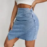 High Waisted Ruffled Asymmetrical Denim Skirt Womens Fashion Comfortable Fit Versatile Style Who