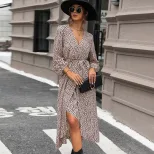 Long Sleeve Leopard Print Dress Elegant Design Comfortable Fabric Trendy Style Perfect for Fall