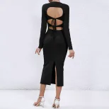 Bodycon Long Dress Sexy Hollow Design Slim Fit Elegant Style Autumn Winter Fashion Wholesale Ava