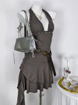 Summer Sleeveless Halter Dress Beaded Detail Sexy Style Perfect for Parties and Events Ready to