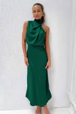 Sleeveless Satin Dress Elegant Solid Color Lightweight Fabric Spring Summer Evening Wear Wholesa