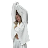 Womens Summer Two Piece Set Relaxed Fit Long Sleeve White Cardigan Towel Fabric Comfortable Home