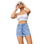 High Waisted Wide Leg Denim Shorts Casual Style Loose Fit Trendy Design Summer Wear for Women Wh