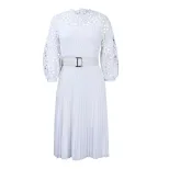 Plus Size Womens Lace Panel Pleated Hollow Out Dress Elegant Design Summer Style African Fashion